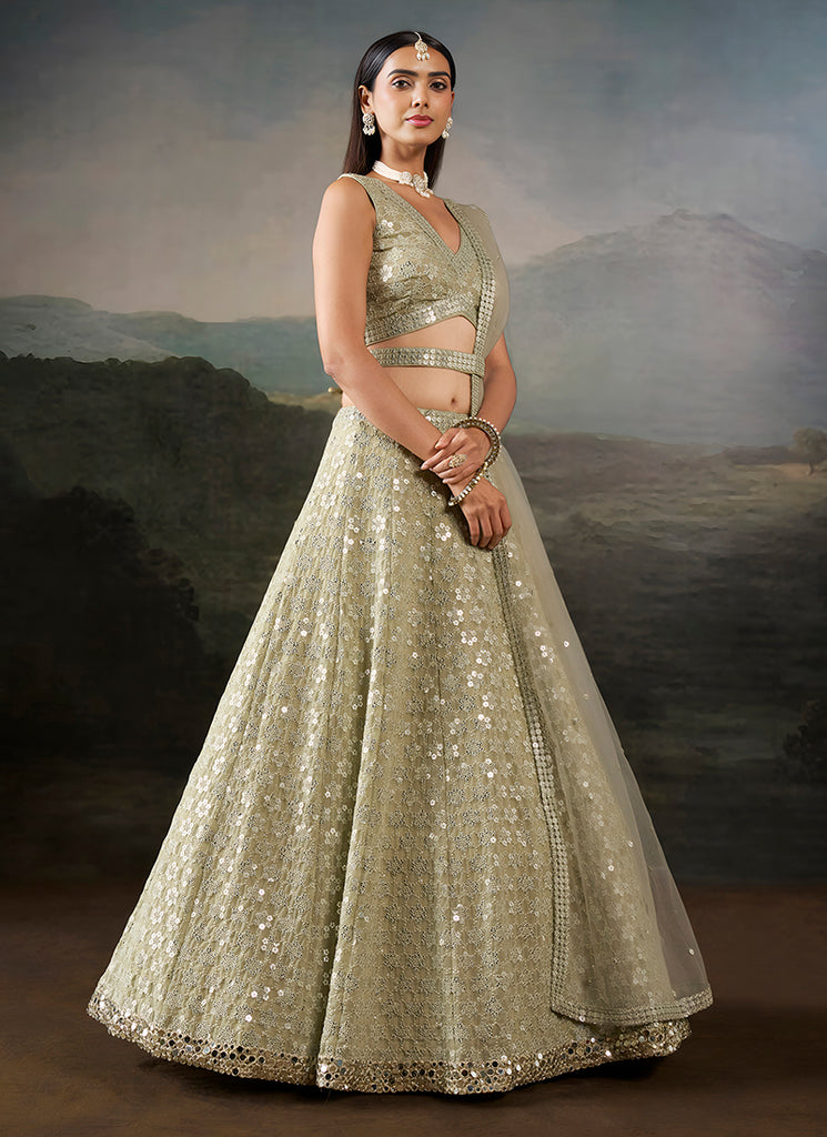 Shop Pastel Green Georgette Lehenga Set In Australia