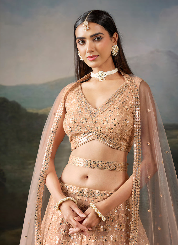 Shop Light Peach Embroidered Lehenga Online