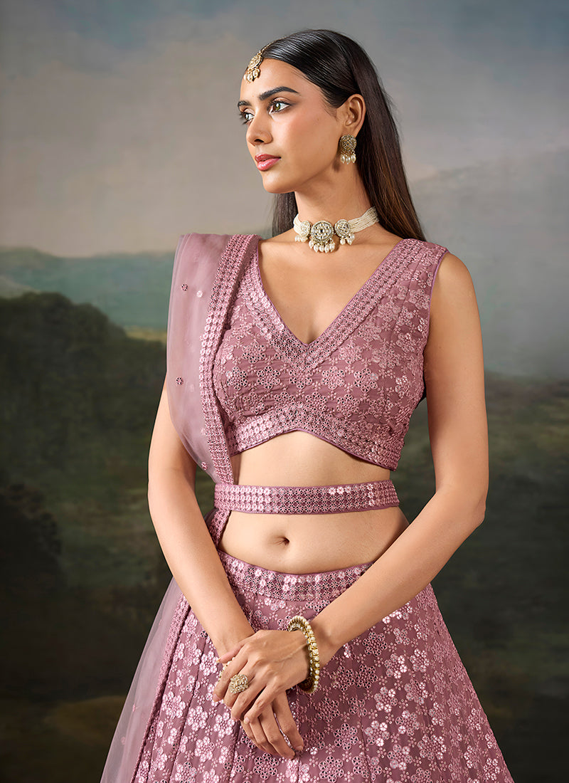 Shop Mauve Pink Lehenga Set In UK