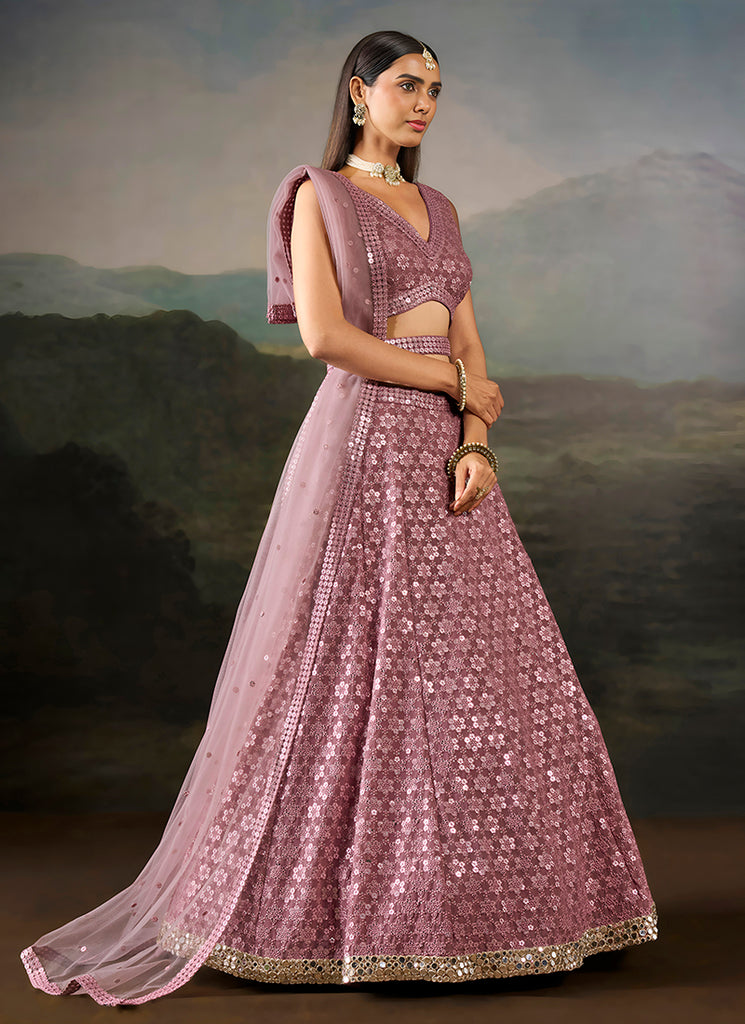 Buy Mauve Pink Lehenga Set Online At Hatkay