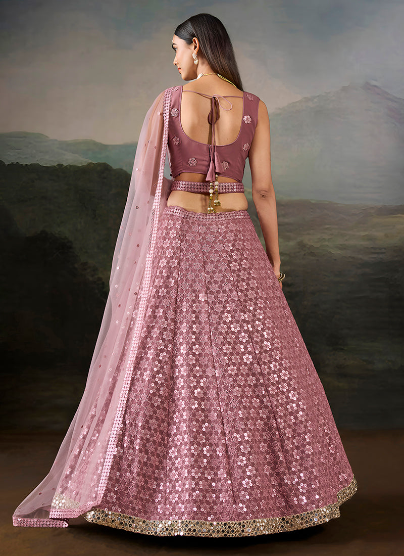 Buy Mauve Pink Georgette Lehenga Set In USA