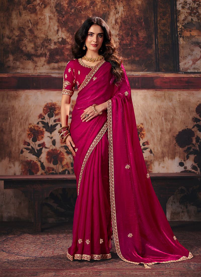 Magenta Pink Reshamkari Embroidered Saree