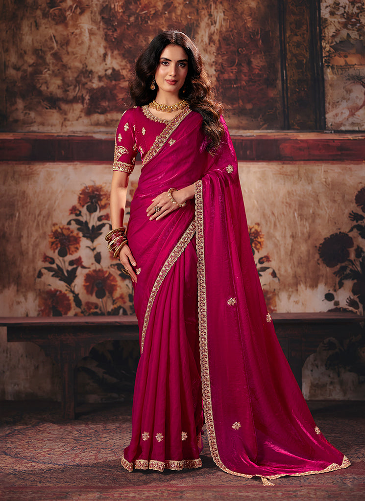 Magenta Pink Reshamkari Embroidered Saree