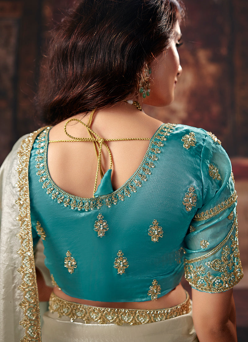 Buy Ivory Blue Wedding Saree In Australia