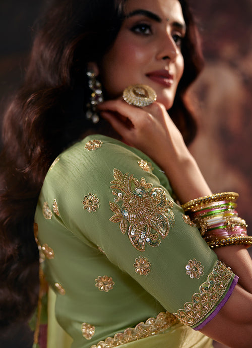Buy Green And Lavender Saree In France