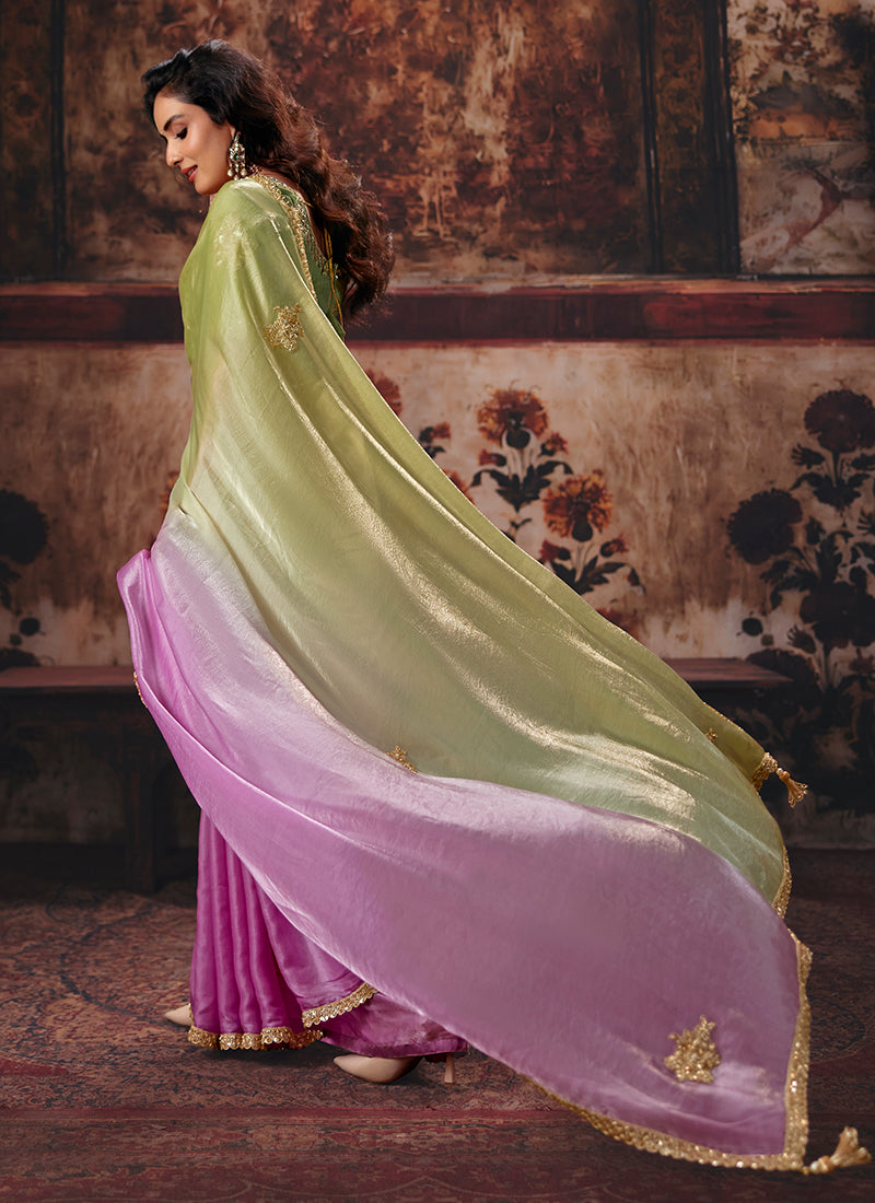 Shop Green And Lavender Saree Online