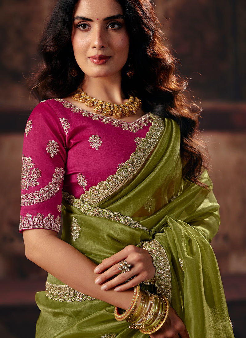 Buy Green And Magenta Saree In Singapore