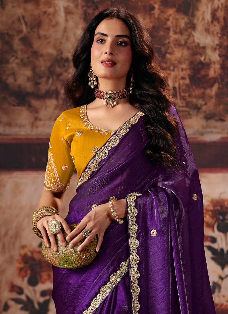 Buy Purple And Yellow Saree In Austria