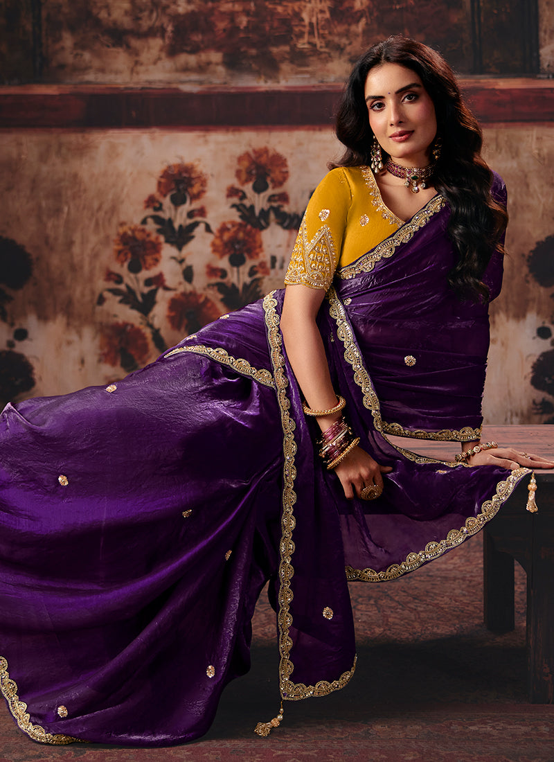 Shop Purple And Yellow Sari Online