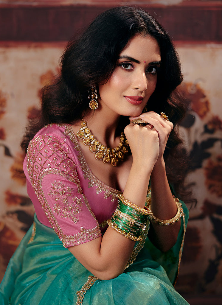 Buy Sea Green And Pink Saree In Australia
