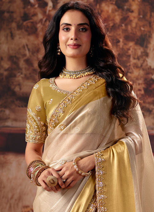 Shop Ivory Festival Yellow Saree Online