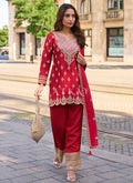 Red Mirror Work Palazzo Suit