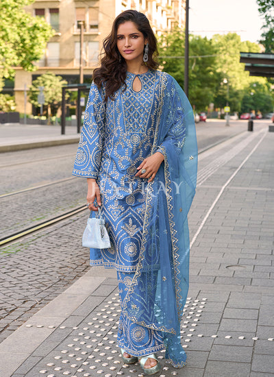 Royal Blue Mirror Work Palazzo Suit