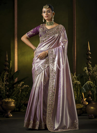 Lavender Wedding Saree And Purple Blouse