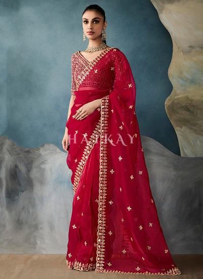 Red Handwork Designer Saree