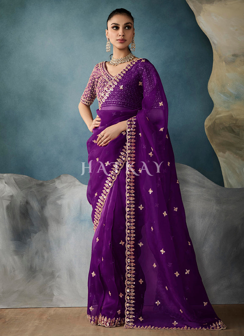 Purple Handwork Designer Saree