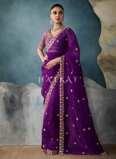 Purple Handwork Designer Saree