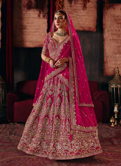Rani Pink Embroidered Lehenga Choli And Dupatta