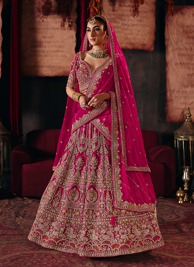Rani Pink Embroidered Lehenga Choli And Dupatta