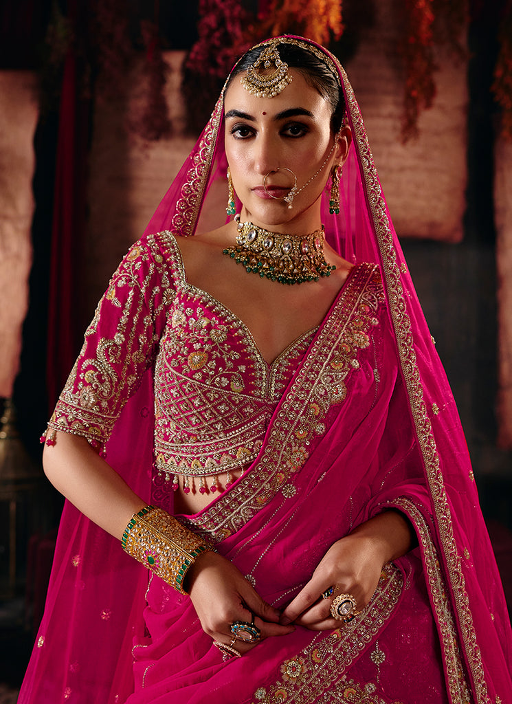 Buy Rani Pink Lehenga Choli And Dupatta In USA