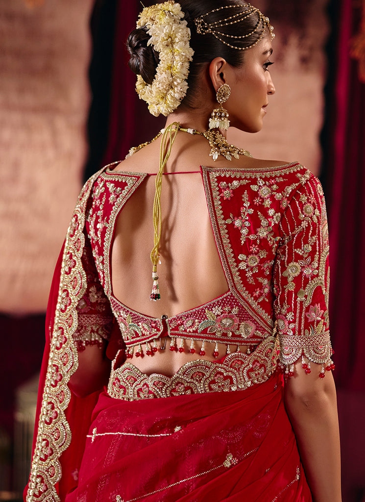 Buy Bridal Red Silk Lehenga Choli And Dupatta In UAE