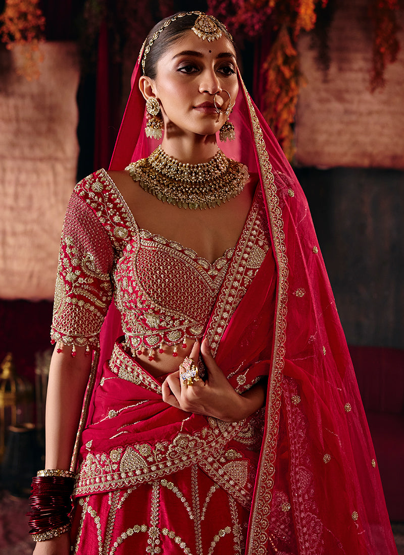 Buy Red Embroidered Bridal Lehenga Choli In Canada
