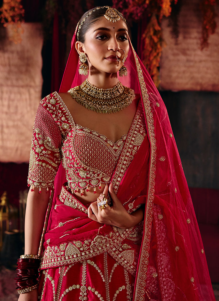Buy Red Embroidered Bridal Lehenga Choli In Canada