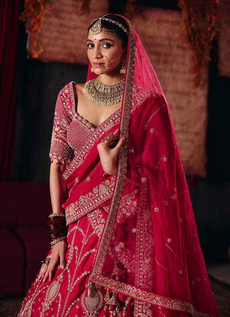Shop Hot Pink Silk Lehenga Choli In UAE