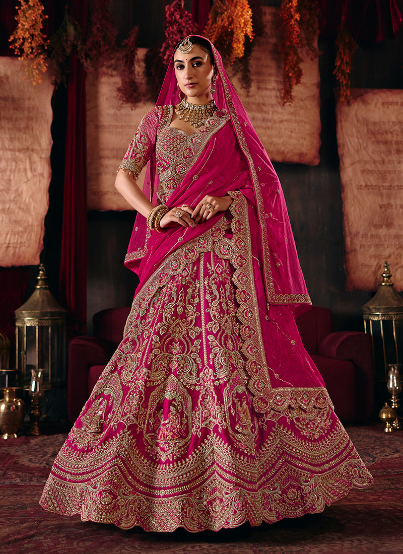 Magenta Embroidered Silk Lehenga Choli And Dupatta