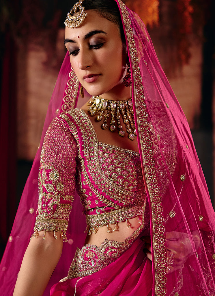 Buy Magenta Silk Lehenga Choli In UK