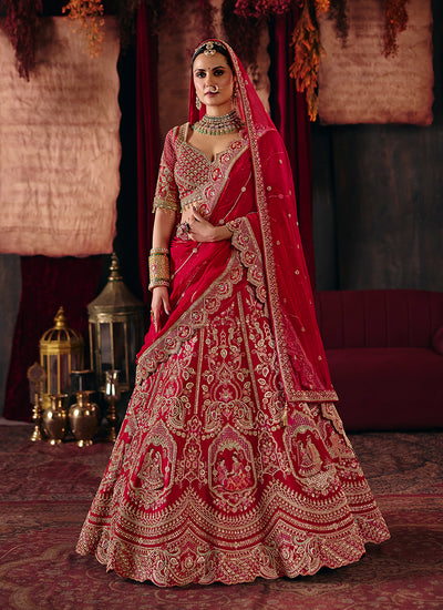 Crimson Red Embroidered Lehenga Choli And Dupatta