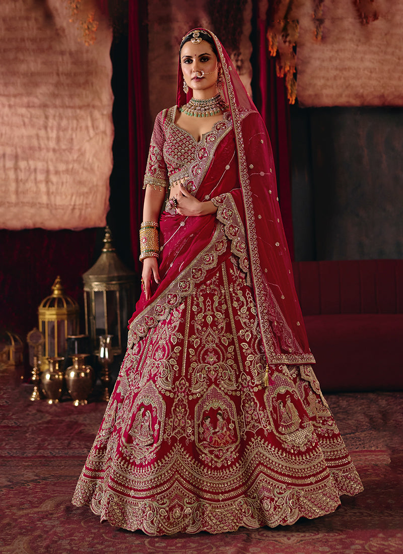 Ruby Red Embroidered Silk Lehenga Choli And Dupatta 