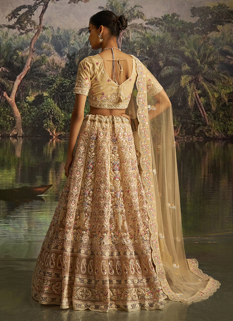 lengha dress Golden Beige Traditional Bridal Lehenga Choli XXS