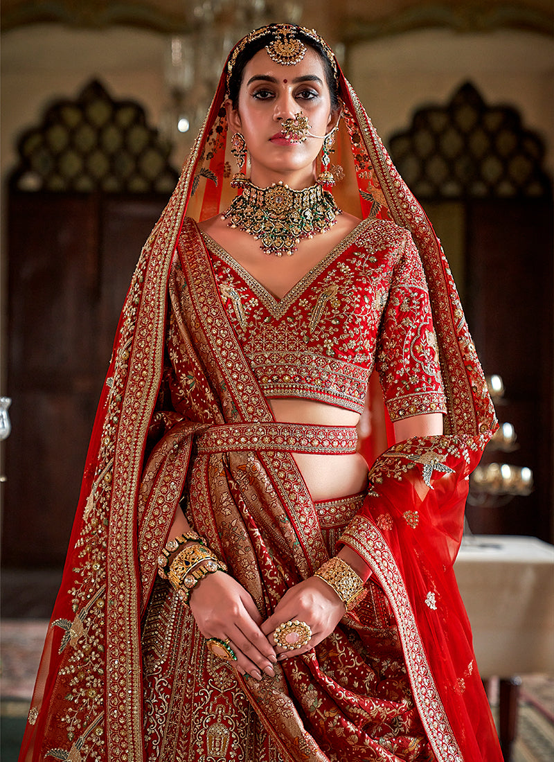 Buy Crimson Red Bridal Lehenga Choli In UAE