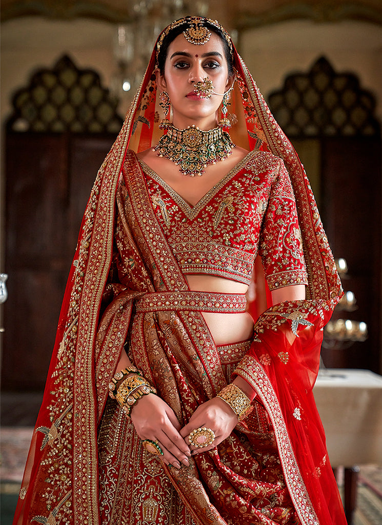 Buy Crimson Red Bridal Lehenga Choli In UAE