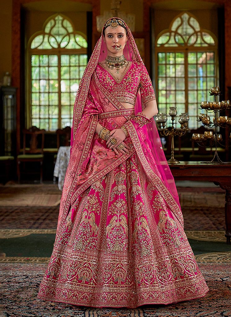 Magenta Pink Multi Embroidery Bridal Lehenga Choli