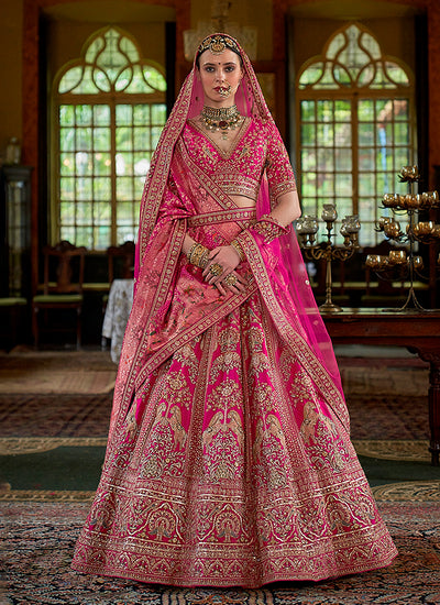 Magenta Pink Multi Embroidery Bridal Lehenga Choli