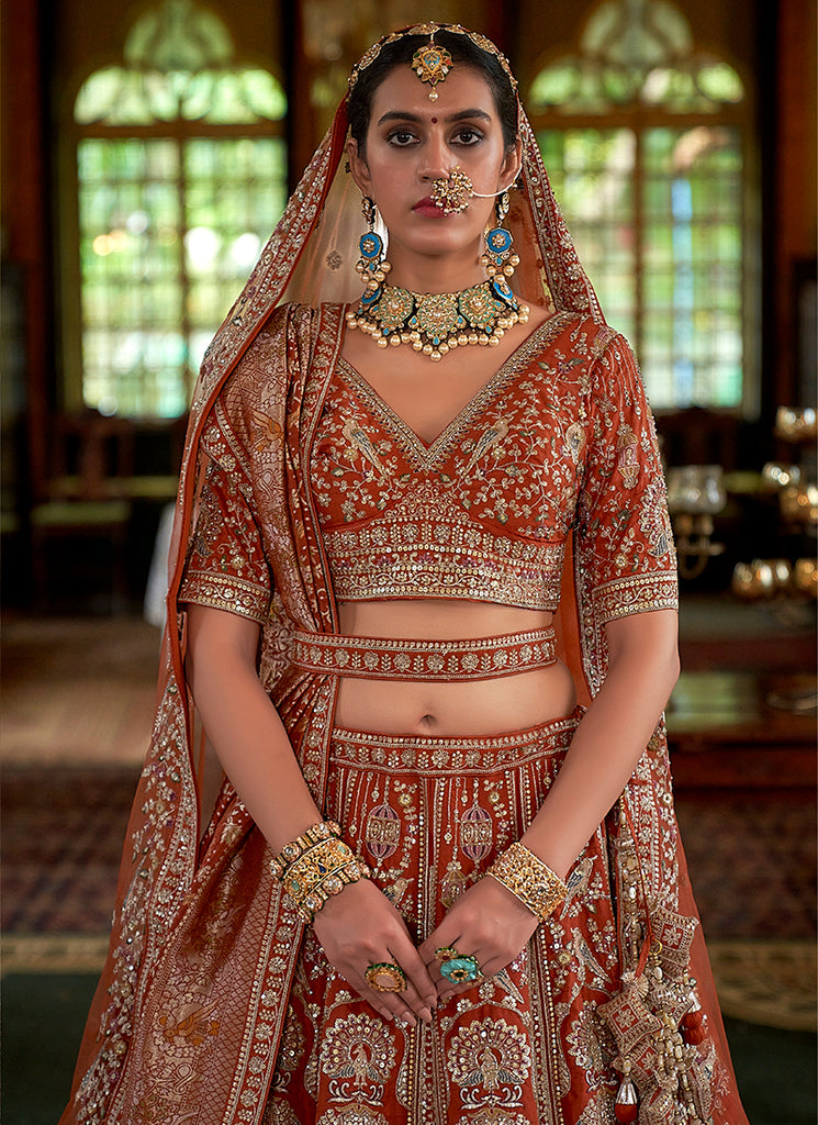 Buy Orange Bridal Lehenga Choli In Canada