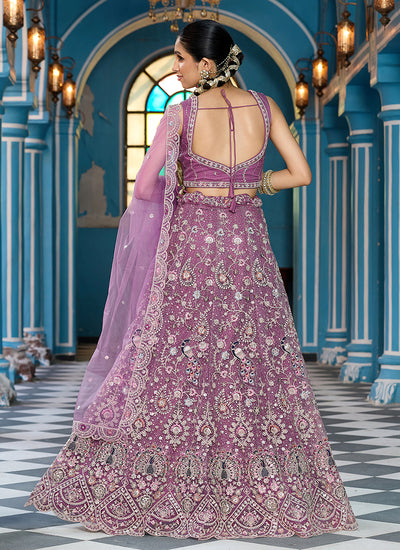 Mauve Purple Multi Embroidery Bridal Lehenga Choli