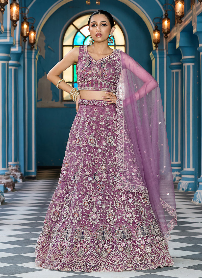 Mauve Purple Multi Embroidery Bridal Lehenga Choli