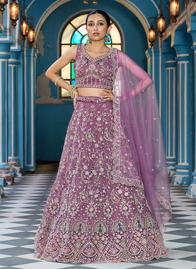 Mauve Purple Multi Embroidery Bridal Lehenga Choli