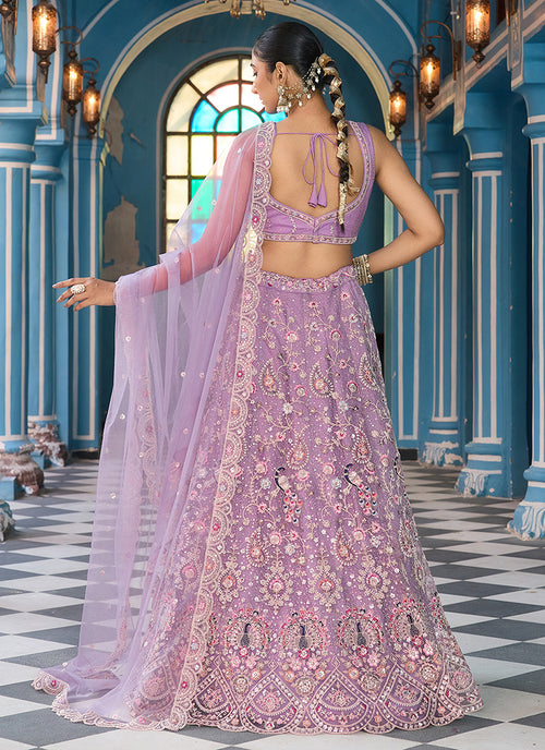 Lavender Net Embroidery Bridal Lehenga Choli