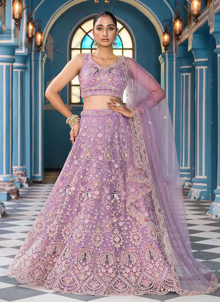 Lavender Multi Embroidery Bridal Lehenga Choli