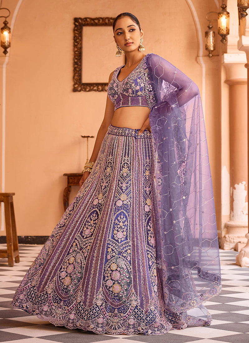 Purple Embroidery Wedding Lehenga Choli
