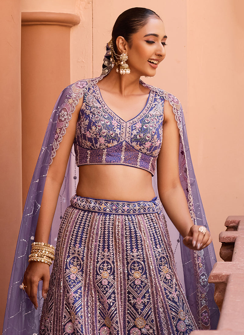 Amethyst Purple Net Bridal Lehenga Choli
