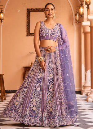 Amethyst Purple Multi Embroidery Bridal Lehenga Choli