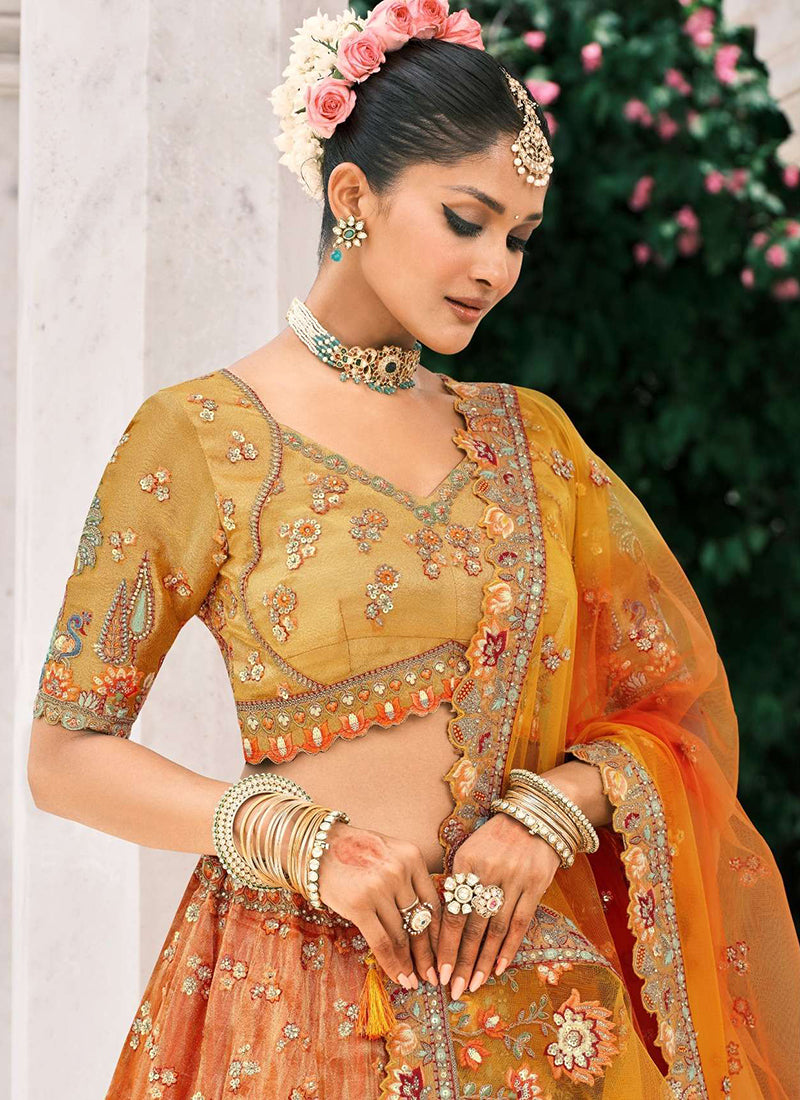 Buy Orange And Yellow Bridal Lehenga Choli In USA