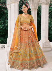 Orange And Yellow Embroidery Bridal Lehenga Choli