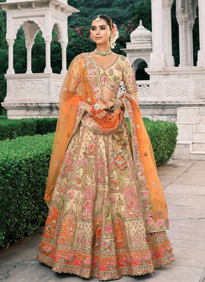 Golden Beige And Orange Bridal Lehenga Choli