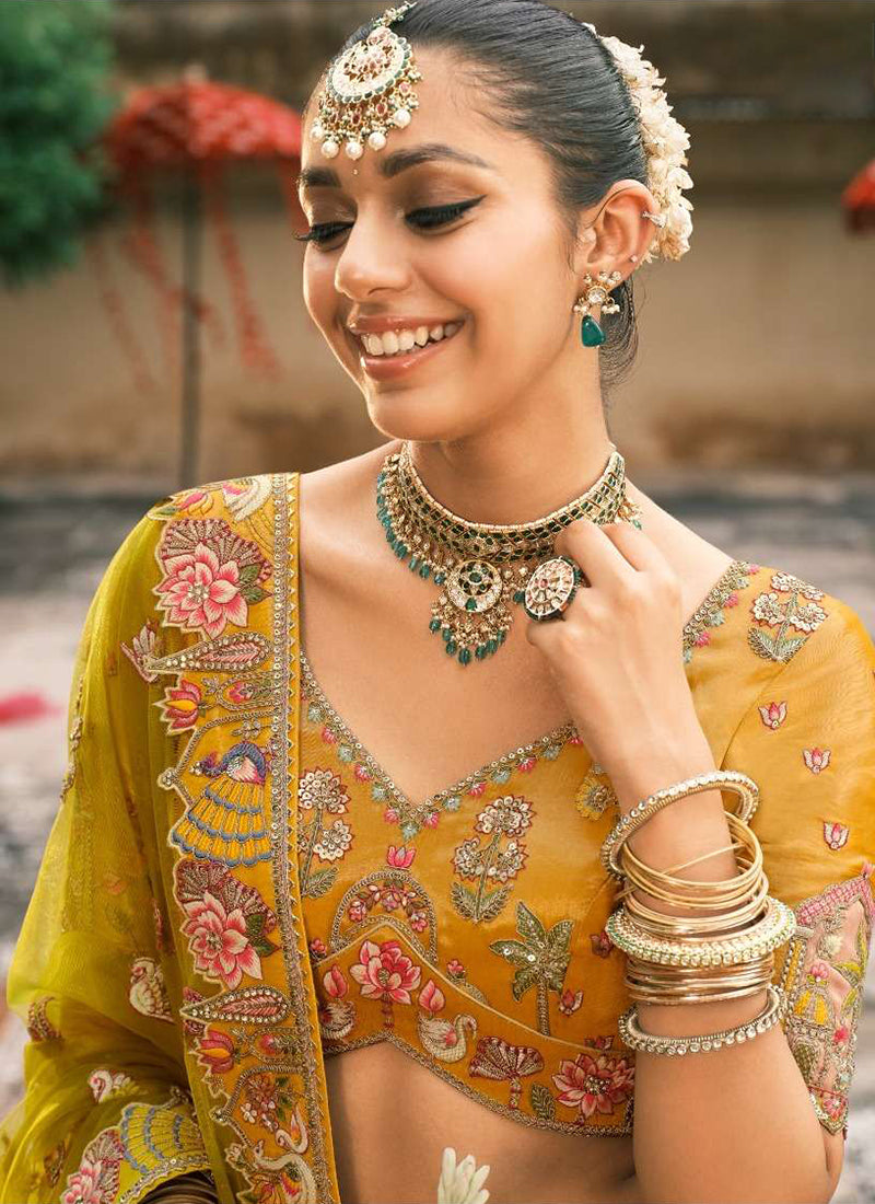 Buy Yellow And Lime Designer Lahenda Choli  